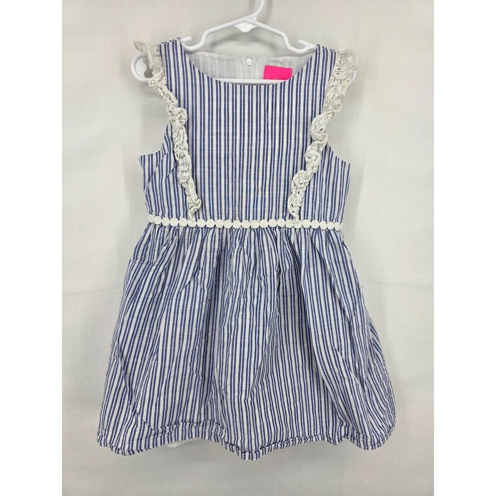 Lilly Pulitzer Girls Blue White Striped Seersucker Ruffle Dress Size 6